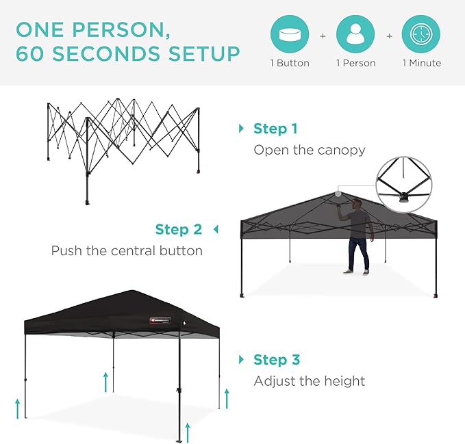 Best Choice Products 12x12ft Pop Up Canopy Tent, Outdoor Shade, 1 Person 1 Minute Set Up, Carry Case, 4 Weight Bags - Black