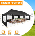 COBIZI 10x30 Pop up Canopy with Roller Bag & 8 Removable Sidewalls, Canopy Tent for Parties, Wedding, and Commercials, Waterproof and Instant Shelter UV50+ Outdoor Gazebo with 4 Sandbags(Black)