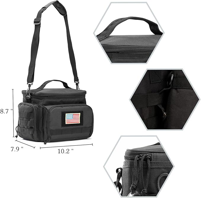 MOV COMPRA Tactical Lunch Bag for Men, Insulated Lunch Box Leakproof for Men Large Capacity with MOLLE Water Bottle Pouch Lunchbox for Adults for Work, Picnic（Black）