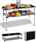 Outvita Folding Table, 3FT Aluminum Camping Table with Storage Adjustable Height Picnic Table Lightweight for Carring Outdoor Party Events Beach