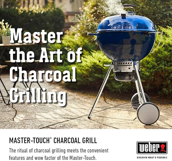 Weber Master-Touch Charcoal Grill, 22-Inch, Deep Ocean Blue – Premium Outdoor BBQ Grill with Tuck-Away Lid Holder & One‑Touch™ Cleaning System, Porcelain‑Enameled Kettle