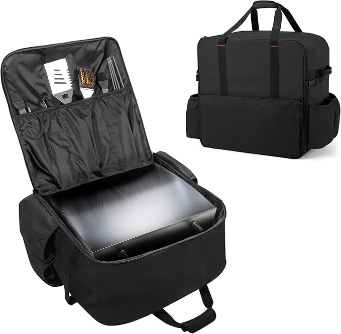 samdew 17 Inch Tabletop Griddle Carry Bag, Outdoor Grill Cover Compatible with Blackstone 17 Inch Tabletop Griddle with Hood, Portable Camping Grill Storage Case with Multi-Pockets, Bag Only