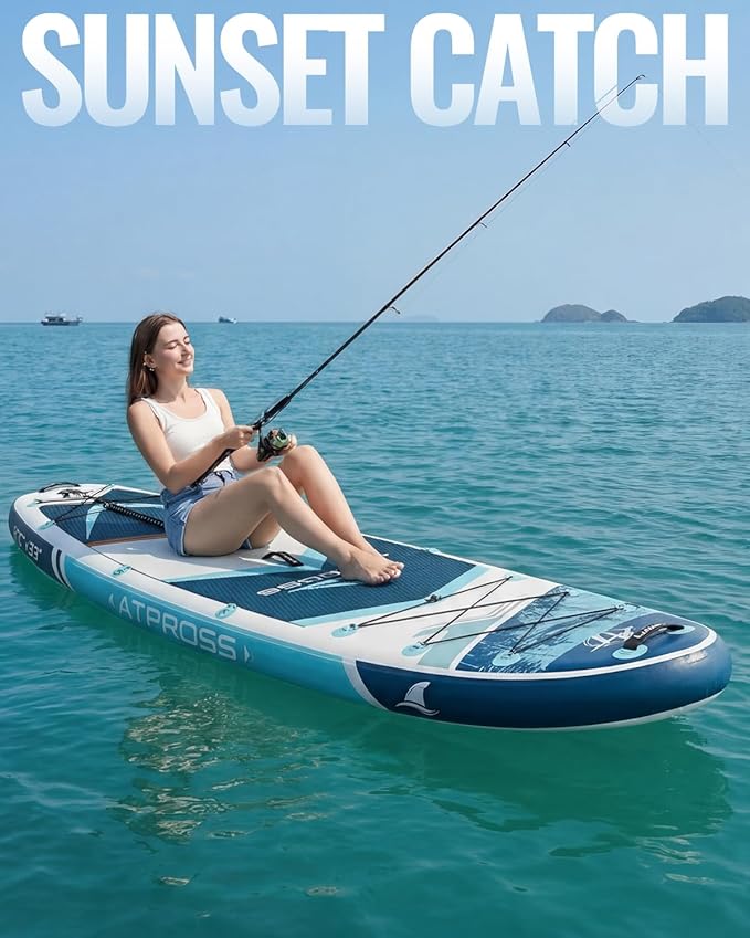 10'6''x33''Inflatable Stand Up Paddle Board, 400lbs Extra Wide Stand Up Paddleboard with Kayak Seat, Anti-Slip EVA Deck Premium SUP Accessories Kit, Non-Slip Stable Deck Boat for Yoga Fishing Surf