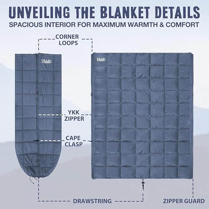 3M Thinsulate Insulation Puffy Camping Blanket for Cold Weather, Queen Size Warm Camping Quilt with Zipper, Waterproof Outdoor Sleeping Bag for Hammock, Cozy & Versatile Gift for Men and Women