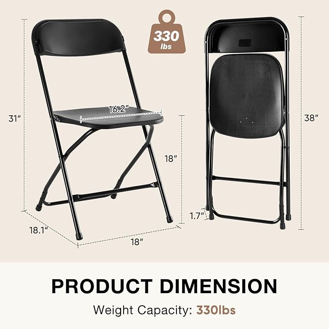 DUMOS Folding Chairs Sets of 20, 330lbs Capacity Plastic Stackable Home Office Chair, Portable Fold Up for Indoor Outdoor, Patio, Camping, Garden, Party (Black)