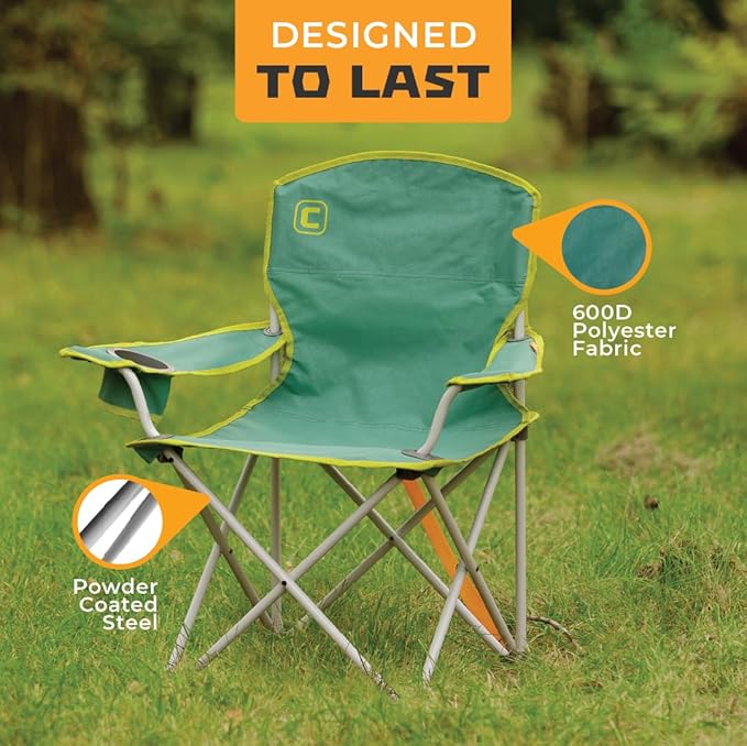 CORE Youth Quad Chair | Folding Chair with Cupholder for Indoor Home or Outdoor Camping | Perfect for Concert Seat, Sports, Beach, Travel & Picnic (Green)