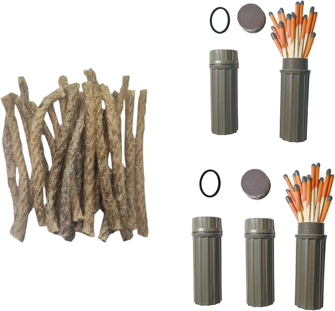 Emergency Fire Starter | Windproof & Waterproof Storm Matches with Waterproof Case & Wax Rope | Survival Gear for Camping, Hiking, Bushcraft, Outdoor Survival