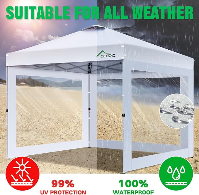 Clear Canopy Sidewalls for 10x10 Pop Up Tent, Transparent Window Curtain Cloth, 8 Mil PVC Enclosure Fabric with Zipper, White (3Pack Sidewalls Only, Not Included Frame&Top)
