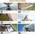 OneTigris Smokey HUT Hot Tent with Stove Jack, Ultralight 4 Season Tipi Tent with Snow Skirt & Detachable Floor for Camping, Hiking, Bushcraft, Backpacking