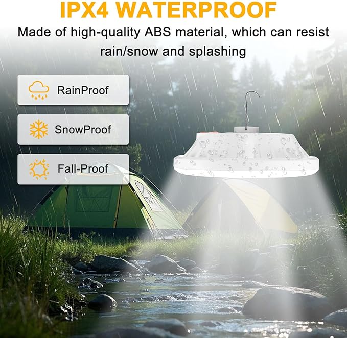 Portable Rechargeable Camping Lights, Tent Lights LED Lantern Power Solar Battery Powered, 5 Lighting Modes, IP65 Waterproof Flashlight for Hiking/Emergency/Night Fishing