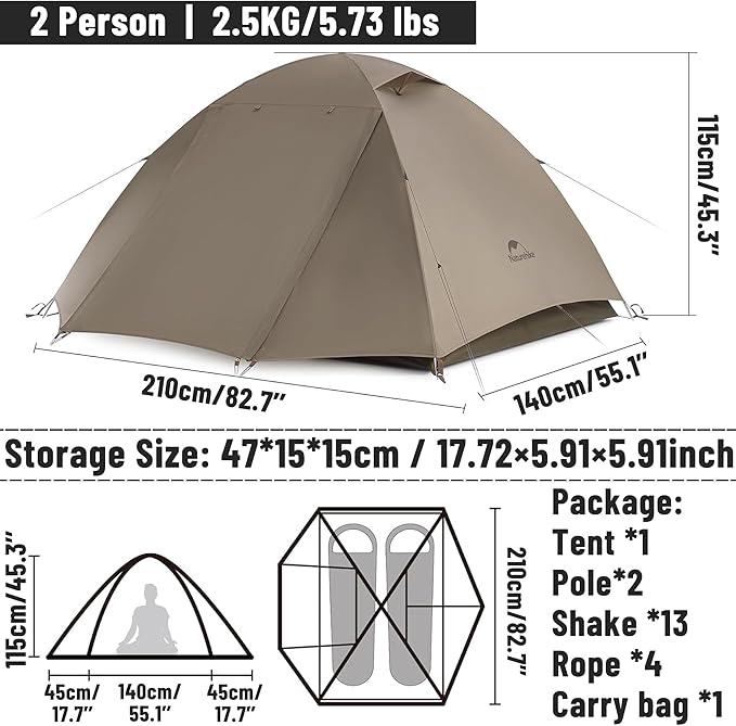 Naturehike Cloud River Tent [2025 Upgrade] - 2-3 Person Lightweight Backpacking Tent, Black Coating for Sun Protection, Windproof & Rainproof, Easy Setup for Camping Hiking Travel, Double Layer Tent