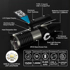 150W Rechargeable Handheld Spotlight 18,000 High Lumens, Super Bright Zoomable XHP360 Spot Light Searchlight with USB Output, Large Capacity Powerful LED Flashlight for Home Emergency Boating Camping