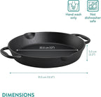 Navaris Cast Iron Skillet - 12"(30cm) Pre-Seasoned Frying Pan with Double Handles, Pour Spouts, for Oven, Stovetop, Grill & Campfire, Non-Toxic, Heavy-Duty, Even-Heating Cookware