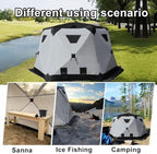 8-12Person Ice Fishing Tent with Stove Jack and Floor Portable ICES Fishings Shelter 420D Insulated Layer Oxford Cloth Hexagon Shanty Pop-Up Fish Tent for Winter Camping Fishing
