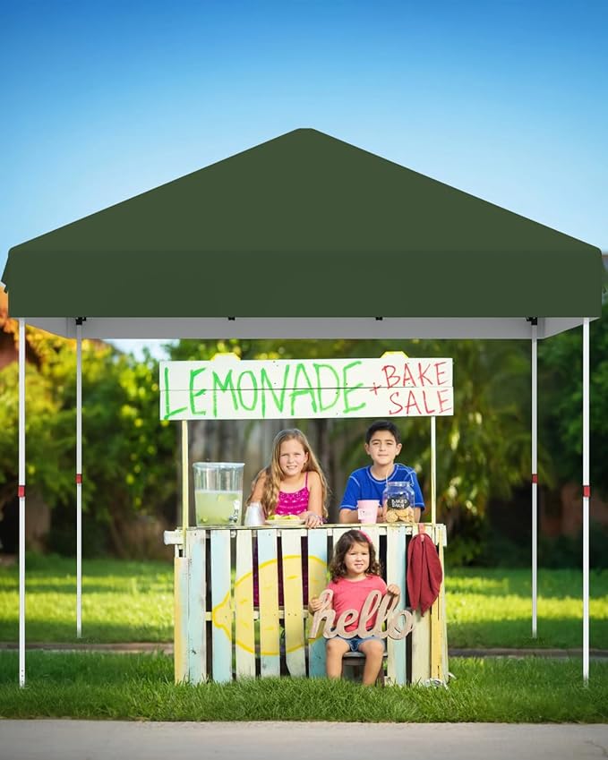 GarveeLife 10x10 Pop Up Canopy with One Button Push Setup - Heavy Duty Outdoor Canopy Tent with Portable Roller Bag - 3 Adjustable Height, 4 Weight Bags, 8 Stakes & 4 Guy Ropes Included, Green