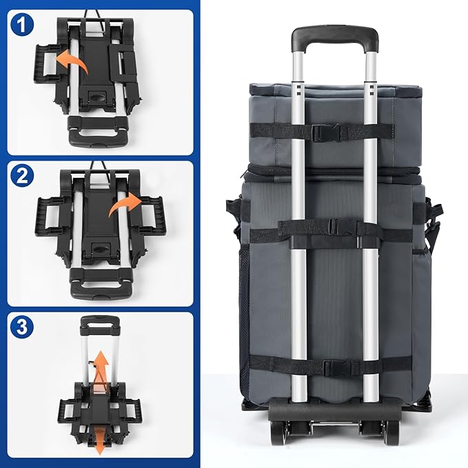 Odoland 48/72 Can Rolling Cooler Bag with Wheels & Handle, Collapsible Insulated Ice Chest for Beach, Camping & Tailgating - Portable Travel Soft Cooler on Wheels, Collapses for Easy Storage