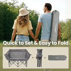 Double Camping Chair for Adults - Heavy Duty Folding Loveseat Support 700 lbs, 2 Person Padded Camping Couch Portable with Cup Holders & Storage Bag for Camping, Lawn, Sports, Grey