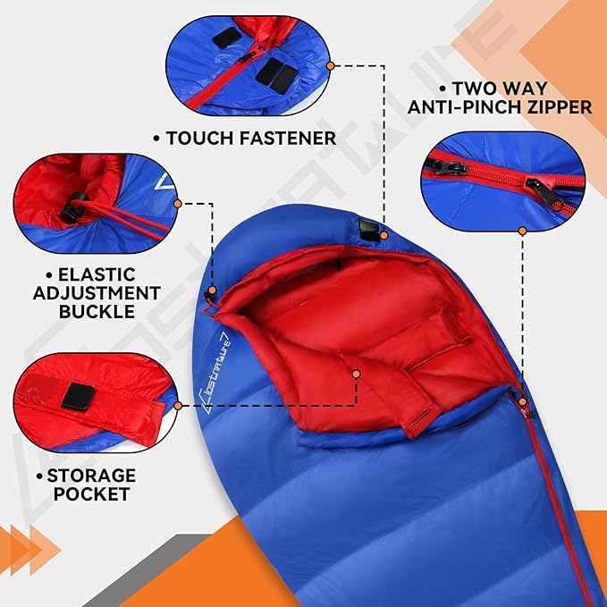 Clostnature Down Sleeping Bag for Adults - 20D 550 Fill Power Backpacking Mummy Sleeping Bag for 16°F - 45°F, Lightweight 4 Season Clod Weather Camping Gear with Compression Sack