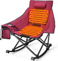 Slendor Oversized Heated Camping Chair, Folding Heated Rocking Chair with Padded Pillow, 3 Adjustable Heat Settings Portable Camp Chair for Outdoor & Indoor Use, NO Power Bank, Red