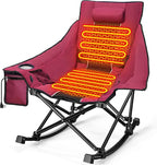 Slendor Oversized Heated Camping Chair, Folding Heated Rocking Chair with Padded Pillow, 3 Adjustable Heat Settings Portable Camp Chair for Outdoor & Indoor Use, NO Power Bank, Red