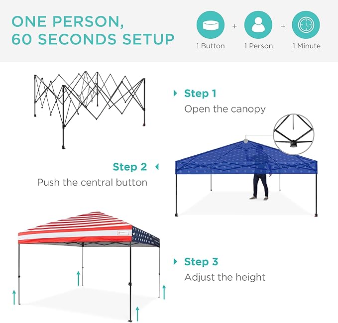 Best Choice Products 10x10ft Pop Up Canopy Tent, Outdoor Shade, 1 Person 1 Minute Set Up, Carry Case, 4 Weight Bags - American Flag
