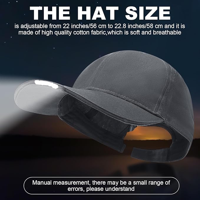 Syhood 2 Pieces LED Baseball Caps Flashlight Hats Hands Free Baseball Caps with Light Built in 5 Battery Powered Headlamp LED Hats Light for Men Fishing Jogging Camping Hand Work