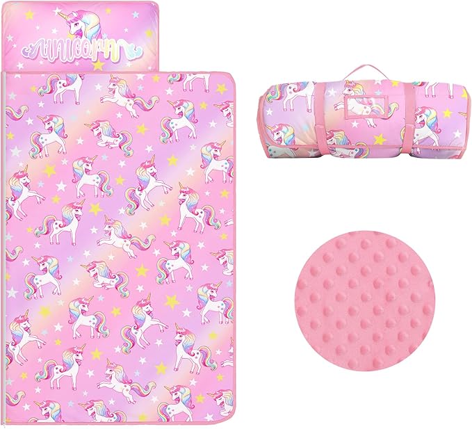 Kids Nap Mat Portable Slumber Bags with Removable Pillow and Blanket for Girls Boys, Lightweight Extra Large Sleeping Bag for Preschool Camping Daycare