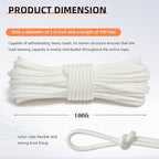 Nylon Rope, 1/4 inch 100FT Nylon Poly Rope Utility Cord Strong Polyester for Camping, Hiking, Clothesline, Tie, Flag Pole, Marine, Outdoor Swing (6mm White)