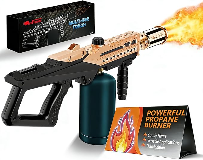 Propane Grill Torch Gun – Cooking Torch – Culinary Torch Sous Vide – Adjustable Flamethrower for BBQ, Campfire, Charcoal Wood Grills Lighter(Tank Not Included)