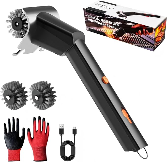 Rechargeable Electric BBQ Grill Brush, 2600mAh Battery, 2-Speed Power, LED Light, 100 Mins Long Runtime, 304 Stainless Steel Heat Resistant Grill Cleaner for Outdoor Camping & Grilling