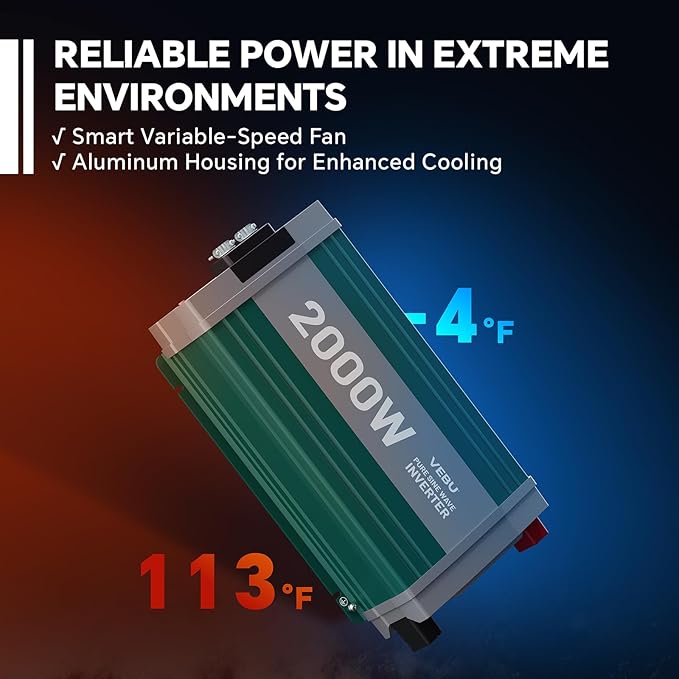 2000W Pure Sine Wave Inverter with ATS Mode, 12V DC to AC 120V Converter for Off-Grid System, RV, Truck, Camping, Peak 4000W