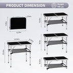 VINGLI Small Folding Table Portable 2FT Aluminum Foldable Camping Table for Picnic Card Table with 3 Adjustable Height & Carry Handle for Outdoor Indoor Hiking Camp BBQ Beach-Black