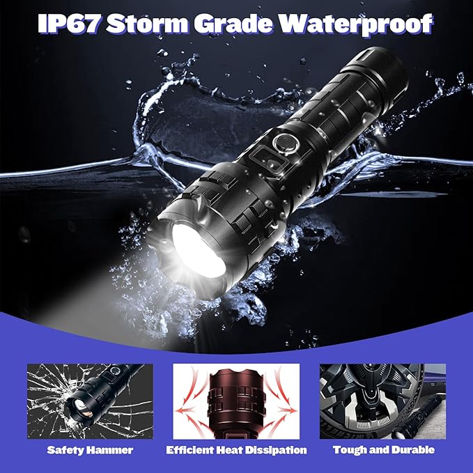 Flashlights High Lumens Rechargeable, 1000000 High Lumens Super Bright Handheld LED Flash Light, Powerful Emergency Linternas, Waterproof, Long Lasting, for Hiking Camping Gift