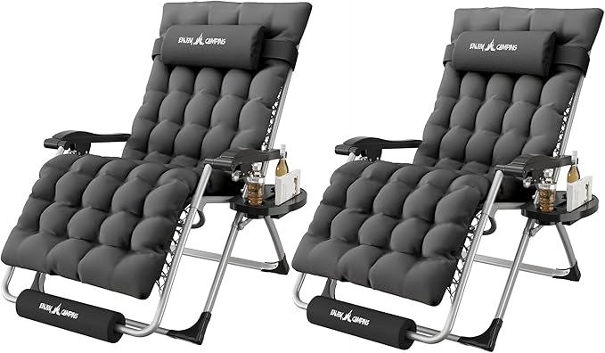Amopatio Oversized Zero Gravity Chair, Reclining Camping Lounge Chair Upgraded Lock and Footrest, Cup Holder, Removable Cushion & Headrest Folding Patio Recliner for Indoor Outdoor