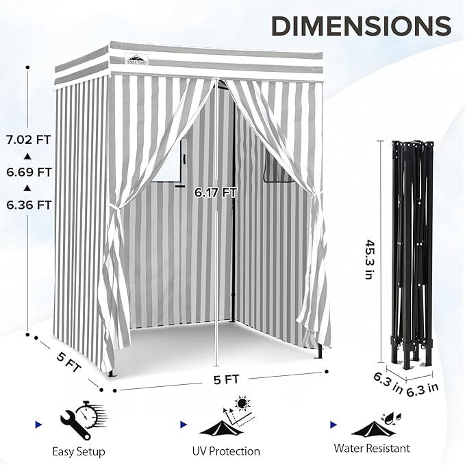 EAGLE PEAK Flex Compact 5x5 Pop-up Canopy Changing Room, Portable Privacy Dressing Room for Indoor Fashion Photoshoots, Camping, or Pool, Gray/White