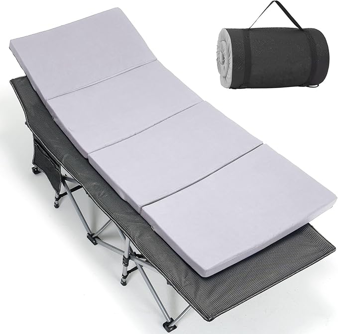 LILYPELLE Folding Camping Cot, Extra Wide Heavy Duty Sleeping Cots with Carry Bag, Double Layer Oxford Portable Travel Camp Cots for Home, Office Nap and Outdoor Beach