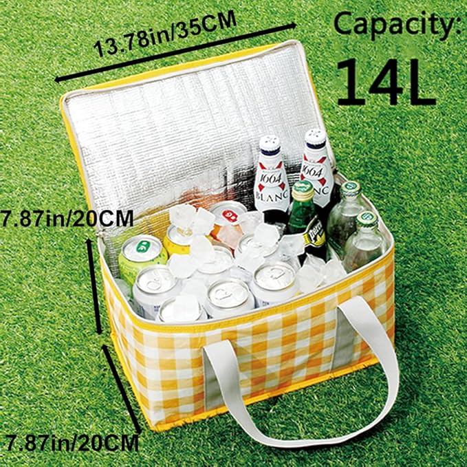 14L and 36L Picnic Basket with 7.9x7.9in Blankett for Couples, 4-6,Insulated Grocery Collapsible Cooler Bags with Handles, Camping Gear Accessories, Tailgating Essentials for Family,Summer Gift, Small