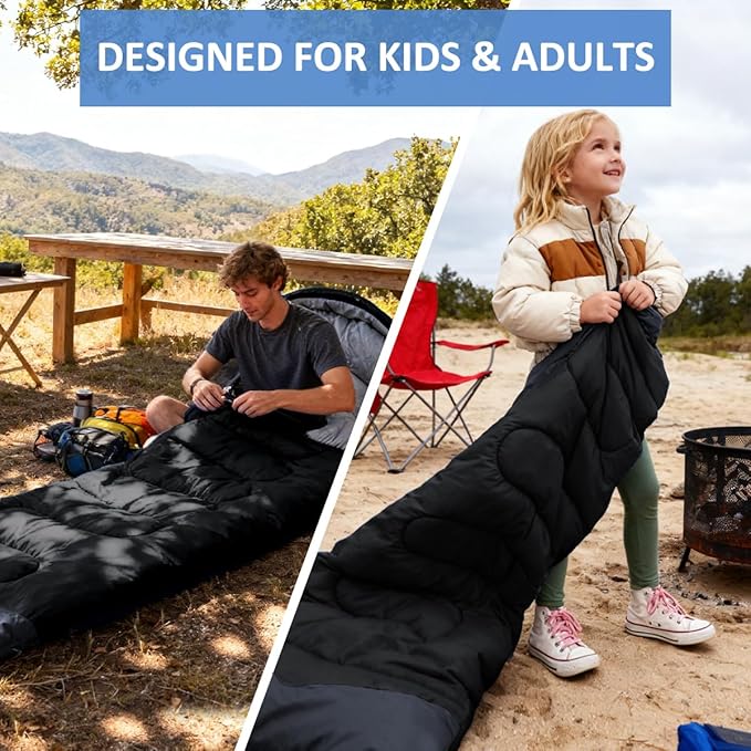 oaskys Camping Sleeping Bag - 3 Season Warm & Cool Weather - Summer Spring Fall Lightweight Waterproof for Adults Kids - Camping Gear Equipment, Traveling, and Outdoors