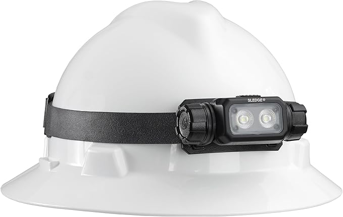 Streamlight 89019 Sledge 1000-Lumen Max 600-Lumen Standard 1800-Candela Rechargeable Low-Profile LED Headlamp with Elastic and Rubber Hard Hat Straps, Black