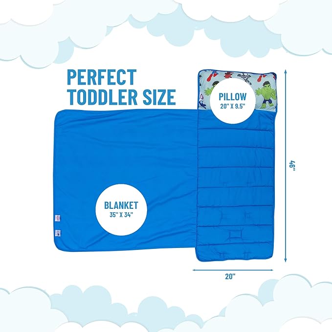 Jay Franco Kids Nap Mat with Embedded Pillow & Blanket – Soft 46"x20" Microfiber Sleeping Bag with Name Tag & Handle for School, Travel, Sleepover