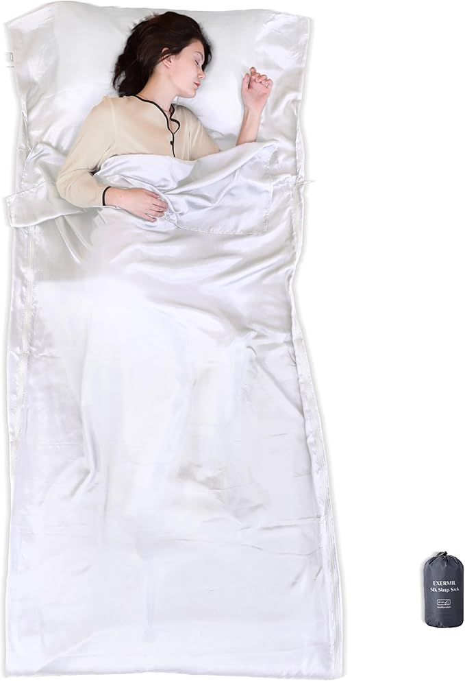 100% Silk Sleep Sack with Zippers on 3 Sides, 87”x43” Large Sleeping Liners for Hotels, Travel & Camping, Multifunctional Travel Sheets (Unzipped:87”x87”) for Adults, Lightweight, All Seasons