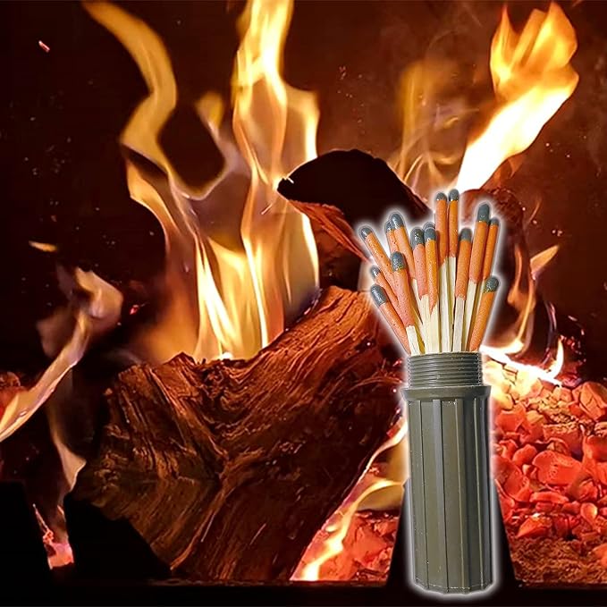 Emergency Fire Starter | Windproof & Waterproof Storm Matches with Waterproof Case & Wax Rope | Survival Gear for Camping, Hiking, Bushcraft, Outdoor Survival