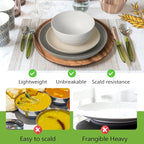 Teivio 32-Piece Kitchen Plastic Wheat Straw Dinnerware Set, Service for 8, Dinner Plates, Dessert Plate, Cereal Bowls, Cups, Unbreakable Colorful Plastic Outdoor Camping Dishes, Gray Stone