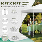 EROMMY 10x10 Pop Up Tent, Easy to Set Up Outdoor Canopy, Portable Gazebo for Events, Parties, Camping with Wheeled Bag, 4 Sand Bags, 4 Ropes and 8 Spikes(White)