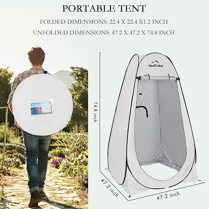 Your Choice Pop Up Privacy Shower Tent, 3.9 x 3.9 x 6.2FT Portable Camping Changing Room, Instant Setup Outdoor Shelter with Silver Coating, Vent Window & Carry Bag for Beach, Hiking & RV | Portable, for Camping, Beach, Hiking, with Carry Bag, Quick Setup