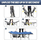 HAITRAL Portable Camping Cot with Mattress - Outdoor Folding Heavy Duty Sleeping Bed with Side Pocket for Adults - Oxford Single Lounge Chaise for Camping Tent Beach Office Max Load 300 LBS (Grey)