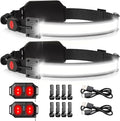 LED Headlamp USB Rechargeable 1000Lumen 230° Wide-Beam LED Headlight with Red Taillight, Super Bright Headband Light, Waterproof Headlamps for Camping,Hiking, Hard Hat Headlamp Pack of 2