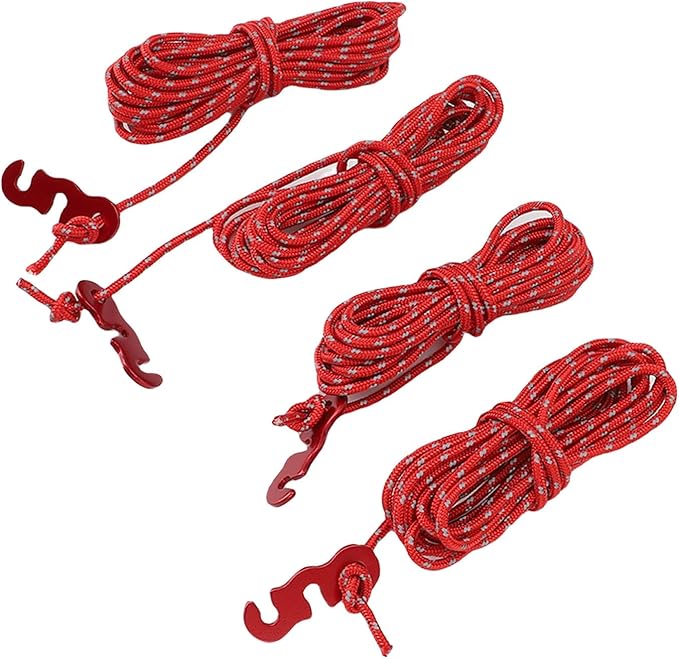 4 Pack Tent Guy Lines with Tensioners, 13ft Reflective Camping Rope, Adjustable Tent Tie Down Ropes for Canopy, Hiking, Backpacking, Outdoor Shelter