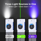 JETBeam E26 Rechargeable EDC Flat Flashlight 4 Constant Brightness Modes+Strobe+1300mW UV+Green Beam Combo,2000 Lumens Portable Pocket Lights,IPX-8,Triple Sources for Outdoors,Emergency,Working