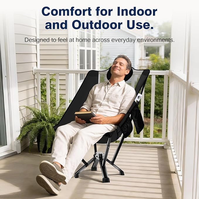 Utility-Grade High-Back Folding Chair — Stable One-Piece Structure, Extended Back Support for Longer Sitting, Reinforced Aluminum Frame, Portable Chair for Camping, RV & Outdoor Use